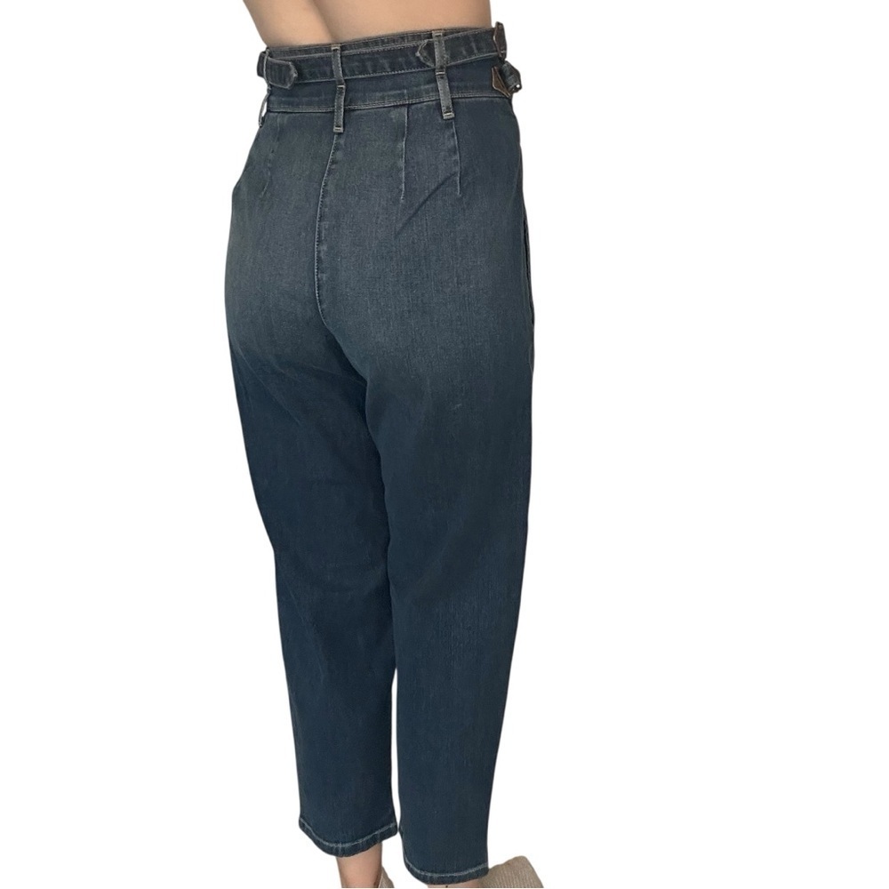 Colovos Jeans Buckle Waist Blue Denim Straight Barrel Leg Size 2 Extra Small New - Picture 2 of 9